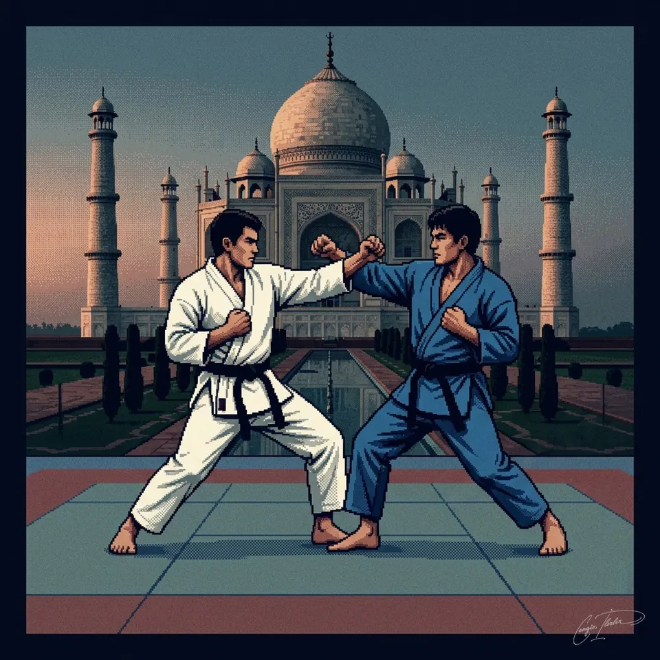 Painted cover art for International Karate.