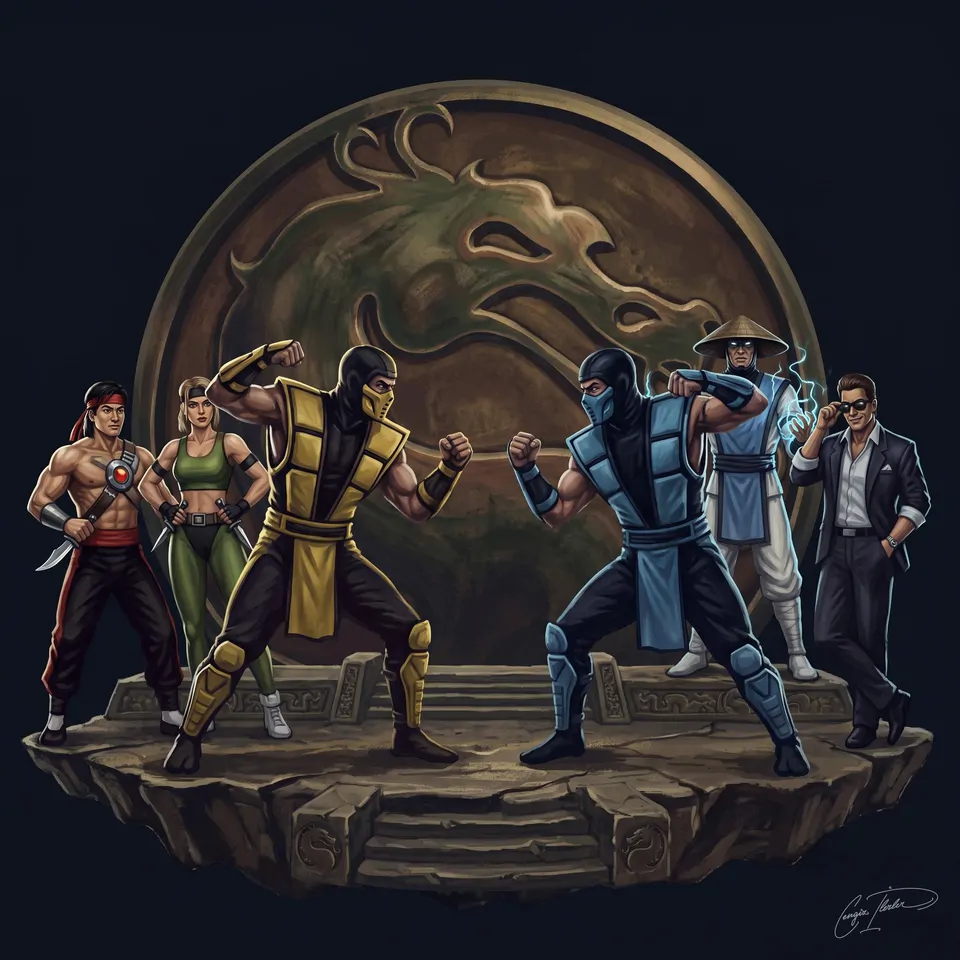 Painted cover art for Mortal Kombat.